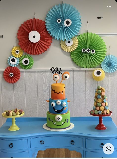 Super Simple Monsters Birthday Party, Monster Birthday Party Decorations, One Year Old Monster Birthday Party, Monster Party Activities, Monsters 1st Birthday, Kids Monster Birthday Party, Monsters Birthday Party Ideas, Monster Theme Birthday Party Decoration, First Birthday Monster Theme