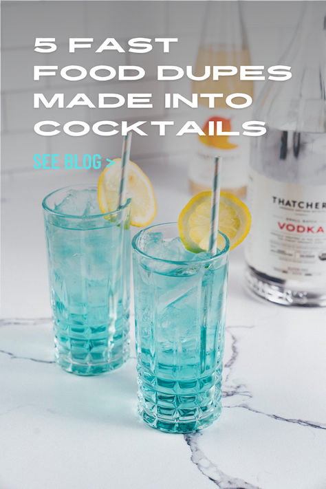 Your favorite fast food indulgences – like McDonald’s Shamrock Shake and Chik-fil-A’s Frosted Lemonade – can be turned into classy cocktails whenever a craving strikes. Try these 5 boozy fast food dupes and let us know what you think on social media using #thatchersorganic. Baja Blast Cocktail, Baja Blast Recipe, Classy Cocktails, Baja Blast, Frosted Lemonade, Shamrock Shake, Alcohol Drink Recipes, Fun Cocktails, Cocktail Drinks