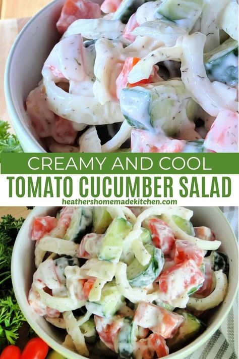 Cucumber Tomatoes Salad, Cumber Tomato Onion Salad, Cucumber Tomato Salad Dressing, Tomato Cucumber And Onion Salad, Cucumber Tomato And Onion Salad, Cucumber Tomato Onion Salad, Creamy Cucumber Tomato Salad, Cold Sides, Cucumber Onion Salad