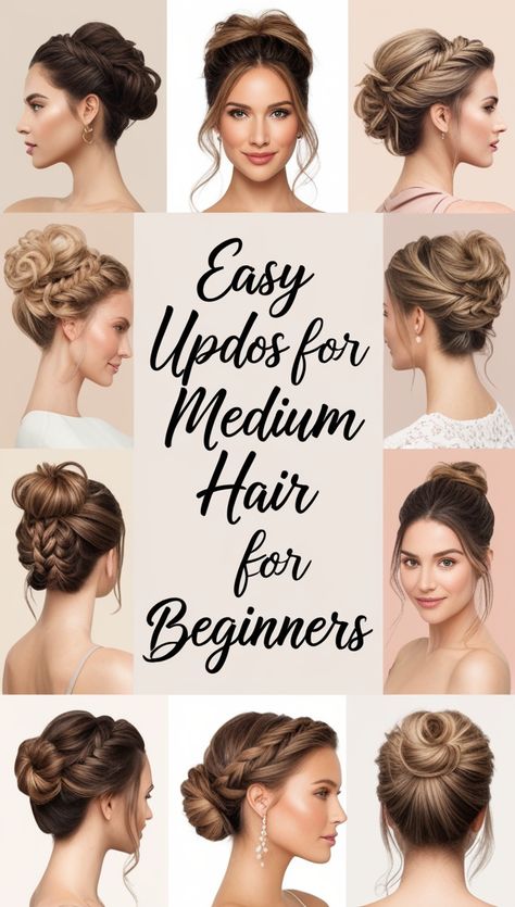 Easy Updos For Medium Hair For Beginners Easy Updos For Wedding Guest, Easy Up Do Hairstyles For Medium Hair, Diy Updos For Medium Hair, Easy Updos For Medium Hair For Beginners, Hair Do Simple, Simple Updos For Medium Hair, Hair Updos For Medium Hair, Easy Updo Hairstyles Tutorials, Hair Up Hairstyles