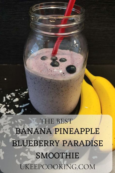 There is something extra special about Banana Pineapple Blueberry Paradise Smoothie. The frozen banana makes it smooth like ice cream, sweet, and refreshing. Pineapple Coconut Smoothie, Sweet Smoothies, Banana Drinks, Summer Smoothies, Smoothie Drink Recipes, Coconut Smoothie, Strawberry Banana Smoothie, Pineapple Smoothie, Avocado Smoothie