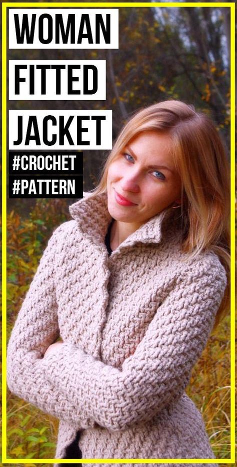 crochet Woman Fitted Jacket easy pattern - easy jacket free pattern Crochet Coat Free Pattern, Free Crochet Jacket Patterns, Crochet Coat Pattern, Jacket Crochet Pattern, Crochet Tiny, Jacket Crochet, Crochet Cardigan Free, Crochet Jacket Pattern, Cardigan Au Crochet