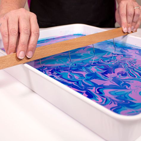 Find the DecoArt® Water Marbling Acrylic™ Paint, 2oz. at Michaels. Water marbling is the ancient art form of using paint on the surface of the water to create mesmerizing pattern. By putting DecoArt's Water Marbling Magic Medium™ (sold separately) in a basin of water use can then use the Water Marbling Acrylics to create delicate and unique designs directly on the water's surface. Water marbling is the ancient art form of using paint on the surface of the water to create mesmerizing patterns. By Hydro Painting, Pour Painting Techniques, Paint Dipping, Amazing Resin, Acrylic Painting Diy, Water Marbling, Acrylic Pouring Techniques, Marbled Paper, Marble Painting