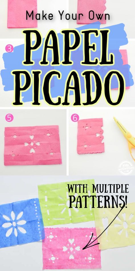 Papel Picado Crafts For Kids, Papel Picado Art Lesson, Paper Picado Diy, Day Of Dead Crafts For Kids, Dia De Los Muertos Projects For Kids, Day Of The Dead Toddler Activities, Day Of The Dead Kindergarten Activities, How To Make Papel Picado Diy, Day Of The Dead Kids Crafts