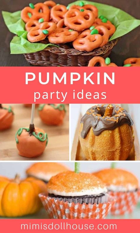 Pumpkin Recipes: Pumpkin Party Food Ideas. Yummy pumpkin recipes and pumpkin desserts to set your pumpkin party apart from the rest!  #fall #autumn #halloween #thanksgiving #pumpkin #parties #baking #desserts #partyideas #kids Food For Pumpkin Themed Party, Pumpkin Birthday Party Food Ideas, Pumpkin Theme Party Food Ideas, Pumpkin Theme Halloween Party, Pumpkin Desserts For Party, Fall Festival Pumpkin Decorating, Fruit Pumpkin Tray, Pumpkin Party Appetizers, Food For Pumpkin Carving Party