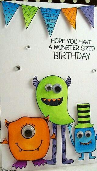 monster birthday card For Birthday Card, Rainy Saturday, Creative Birthday Cards, Birthday Card Craft, Simple Birthday Cards, Homemade Birthday Cards, Monster Cards, Birthday Cards For Boys, Bday Cards