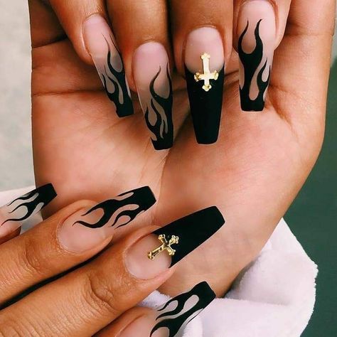 Black Coffin Nails Design, Matted Nails, Quinceanera Nails, Fancy Nail Art, Black Coffin Nails, Nails Design Ideas, Makeup Nails Art, Goth Nails, Blush Nails