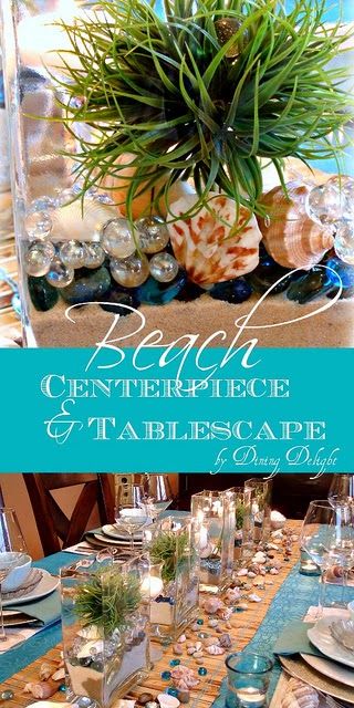 Dining Delight: Creating a Beach Centerpiece and Tablescape Beach Centerpiece, Centerpieces For Party, Outdoor Table Centerpieces, Backyard Bbq Wedding, Beach Centerpieces, Round Table Decor, Bbq Wedding, Pretty Tables, Beautiful Sea