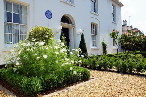 Georgian Garden Ideas, Georgian Front Garden, Georgian Garden Design, Georgian Courtyard, Gravel Front Garden Ideas, Georgian Garden, Courtyard Inspiration, Golden Gravel, Front Path