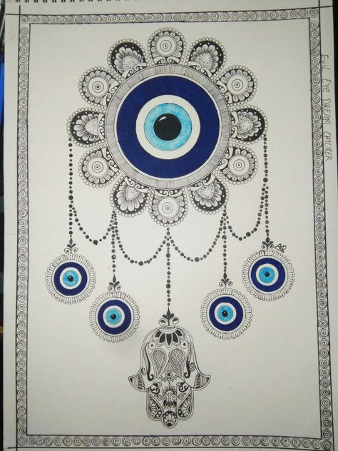 Evil Eye Mandala, Mandala Dream Catcher, Eye Mandala, Blue Sketch, Moon Sun Tattoo, Grunge Pictures, Mandala Art Lesson, Ink Artwork, Doodle Art Designs