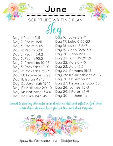 June Scripture Writing Plan: Joy - The Ruffled Mango June Prayer Calendar, Writing Scripture Plan, June Scripture Writing Plan 2024, June Scripture Writing Plan, Bible Writing Plan, Scripture Plans, Scripture Challenge, Bible Writing, Bible Plans