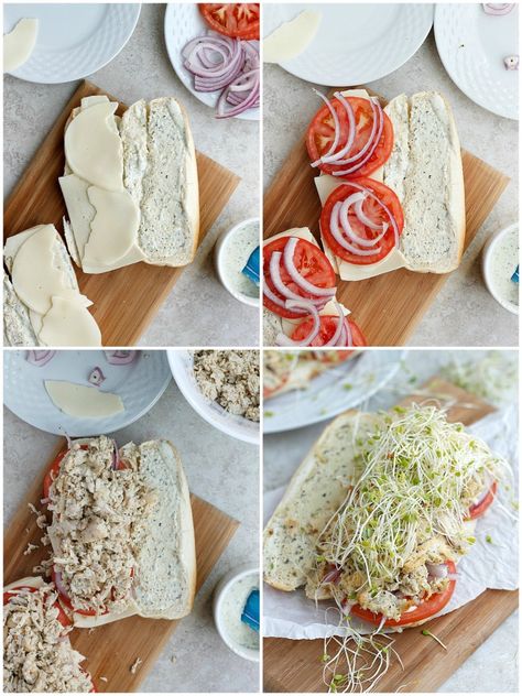 Chicken Grinder Sandwich, Sandwich Toppings, Grinder Sandwich, Onion Sprouts, Medium Recipe, Sub Rolls, Havarti Cheese, Melty Cheese, Hot Chicken