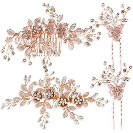 Wedding Flower Comb, Rose Gold Hair Accessories, Gold Hair Comb Wedding, Floral Hair Pieces, Floral Hair Pins, Bridal Roses, Gold Hair Pin, Floral Hair Clip, Hair Comb Accessories