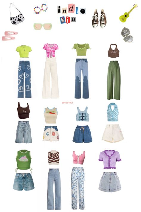 indie kid indie style outfits Indie Shein Outfits, 2020 Indie Outfits, Y2k Outfits Bright Colors, Indie Core Aesthetic Outfits, Kidcore Style Outfits, Indie Kidcore Outfits, Bright Clothes Aesthetic, Indie Y2k Outfits, Indie Moodboard