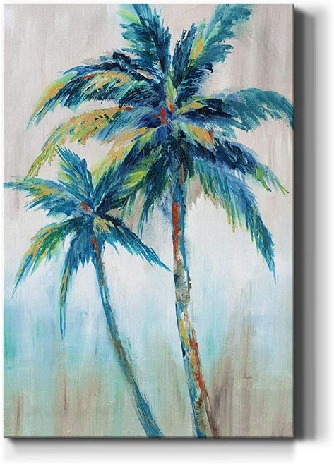 Paintings For Bedroom, Blue Palm Trees, Tropical Artwork, Palm Tree Wall Art, Palm Tree Art, Home Green, Bedroom Artwork, Tree Artwork, Hanging Artwork