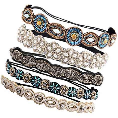 Ondder 5 Pieces Rhinestone Beads Elastic Headband Handmade Crystal Beads Hairbands Hair Accessories For Women Jeweled Headband, Beaded Headband, Elastic Headband, Lace Headbands, Rhinestone Headband, Super Healthy, Hair Beads, Elastic Headbands, Gifts For Your Girlfriend