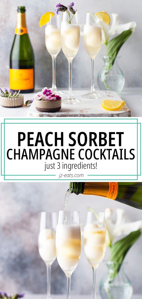 champagne cocktails in 3 glasses with a champagne bottle Pretty Champagne Drinks, Shampine Drink, Champagne Problems Cocktail, Champagne Summer Drinks, Easter Champagne Drinks, Signature Champagne Cocktail, Tropical Champagne Cocktail, Fancy Champagne Drinks, Champagne Drink Ideas