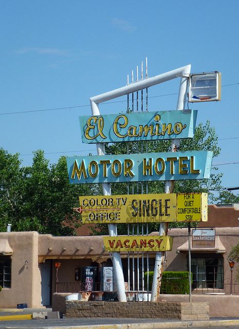 El Camino Motor Hotel, Route 66 - Albuquerque, New Mexico Old Neon Signs, Motel Sign, Route 66 Road Trip, Station Service, Retro Neon, Vintage Neon Signs, Vintage Hotels, Albuquerque New Mexico, Retro Sign