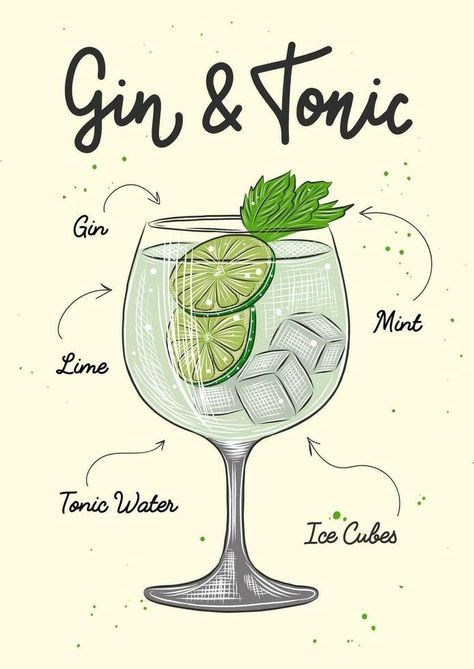 Gin And Tonic Drawing, Gin Tonic Illustration, Gin Wallpaper, Cocktails Drawing, Blueberry Gin, Decoration Logo, Colorful Drawing, Tonic Recipe, Cocktail Illustration