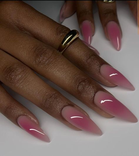 Clean Almond Nails Designs, Pointed Almond Acrylic Nails, Feb Nails Valentines Day Almond, Dainty Almond Nails, Airbrush Almond Nails, Aura Nail Inspo Almond, Nude Aura Nails, Pink Almond Nails With Design, Pink Cateye Nail