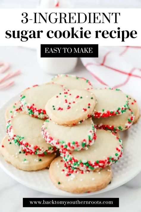 Whoever said baking had to be complicated? I’ve stumbled across the easiest cookie recipe that’s about to change your baking game forever. Say hello to the 3-ingredient sugar cookies! Yes, you read that right. Three ingredients (and a bonus one). That’s all it takes to whip up some delicious sugar cookies that’ll have everyone raving. Things To Bake With Limited Ingredients, 2 Ingredient Almond Cookies, Fast Easy Cookie Recipe, Few Ingredients Baking, Three Ingredient Shortbread Cookies, Simple Sugar Cookie Recipe 3 Ingredients, Three Ingredient Sugar Cookies, 2 Or 3 Ingredient Desserts, Four Ingredient Cookies