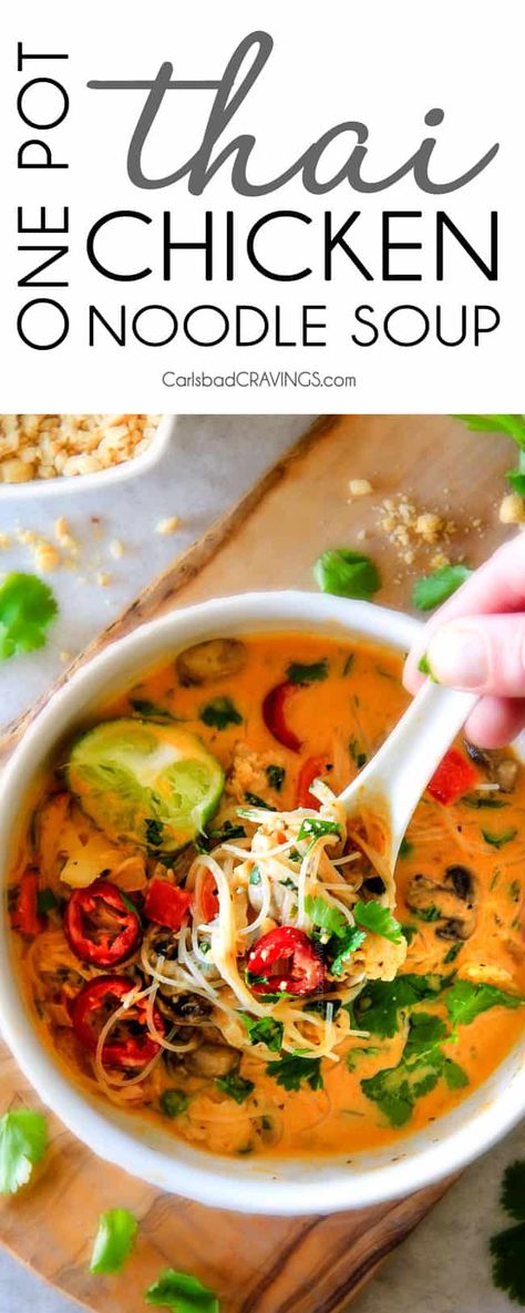 Curry Rice Noodles, One Pot Thai, Thai Chicken Noodle Soup, Asian Chicken Noodle Soup, Thai Noodle Soups, Thai Chicken Noodles, Thai Chicken Soup, Soup Video, Red Curry Chicken