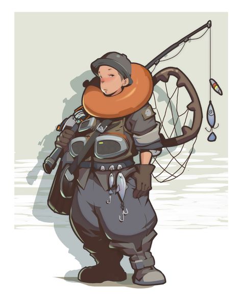 ArtStation - fishing!, Shicong Wong Holding Fishing Rod Reference, Fisherman Character Design Concept Art, Fishermen Outfits, Fisherman Character Design, Fisherman Drawing, Fisherman Character, Fish Human, Fisherman Costume, Fishing Aesthetic