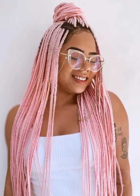 Pastel Pink Box Braids, Pastel Box Braids, Silver Braids, Thick Box Braids, Pink Box Braids, Braids Styling, Large Box Braids, Colored Box Braids, Small Box Braids