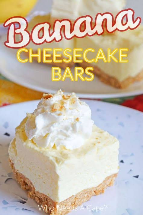 Banana Cheesecake Bars, Creamy Banana Cheesecake, Instant Banana Pudding, Banana Cream Cheesecake, No Bake Banana Pudding, Banana Pudding Cheesecake, Banana Dessert Recipes, Banana Cheesecake, Cheesecake Bar Recipes