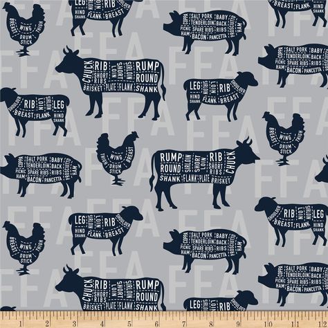 FFA Meat Cuts Gray from @fabricdotcom  Designed by the National FFA Association and licensed to Riley Blake Designs, this cotton print fabric is perfect for apparel, quilting, and home decor accents. Colors include shades of grey, black, and white. Quilt Pictures, Riley Blake Fabric, Beef Cuts, Ffa, Meat Cuts, Fabric Yardage, Riley Blake, Riley Blake Designs, Fat Quarters