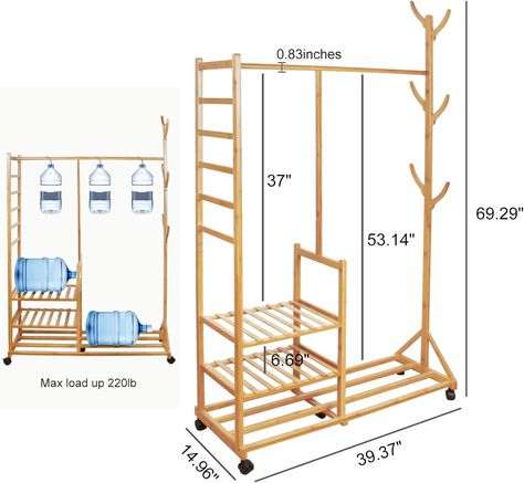 Amazon.com: Homde Clothing Rack Bamboo Garment Rack Rolling Coat Rack Multifunctional Bedroom Hanging Rack Clothing Organizer Hat Tree 3 Layers Wardrobe Storage Shelves with Wheels 6 Hooks (Natural) : Home & Kitchen Clothes Hanging Rack, Clothes Shelf, Rolling Clothes Rack, Bamboo Clothes, Clothes Shelves, Hanging Scarves, Hanging Wardrobe, Coat Storage, Garment Rack