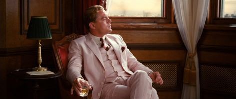 Real Men Wear Pink: DiCaprio as Gatsby | BAMF Style Jay Gatsby Aesthetic, Real Men Wear Pink, Jay Gatsby, Long Island New York, F Scott Fitzgerald, Men Wear, Pink Suit, Real Men, The Great Gatsby