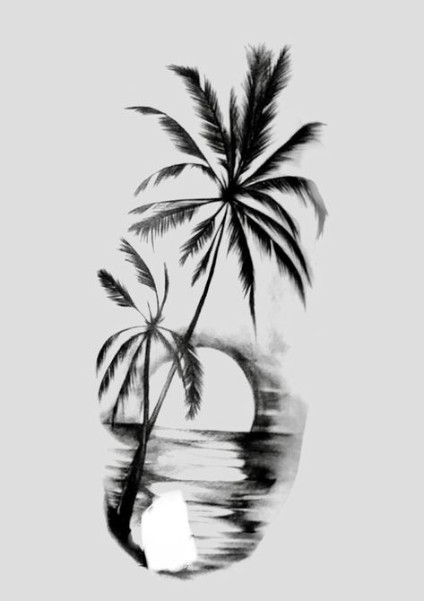 Palm Tattoo Design, Tree Pencil Sketch, Beachy Tattoos, Tattoo Homme, Rib Tattoos For Guys, Tropical Tattoo, Cute Thigh Tattoos, Half Sleeve Tattoos Forearm, Island Tattoo