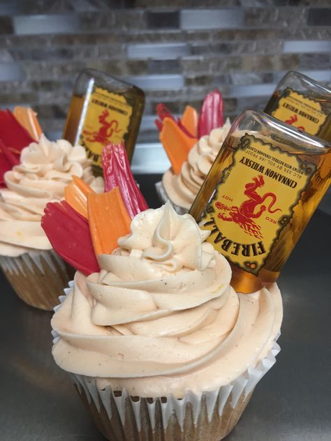 21st Bday Cupcake Ideas, Fireball Cupcakes Birthday Cakes, Cupcakes With Shots On Top, 21st Bday Cupcakes, Fireball Birthday Cake, 21 Birthday Cupcakes, Family Deserts, 21 Cupcakes, Fireball Cupcakes