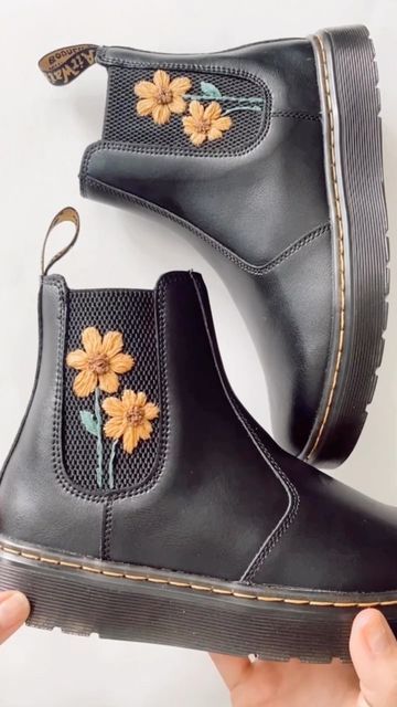 Doc Marten Chelsea Boots, Threaded Back Stitch, Another Day Of Sun, Doc Marten Chelsea, Shoes Embroidery, Blundstone Boots, Diy Embroidery Kit, Walking On Sunshine, Embroidered Boots