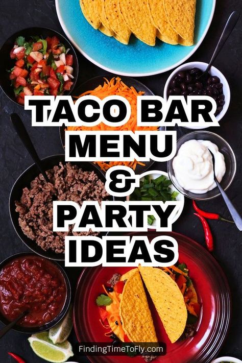 It's easy to set up a DIY taco bar, buffet or party for a crowd! Plan the perfect toco party with these great tips for Taco Tuesday or Cinco De mayo! Use this free printable checklist to help you create a taco bar party! Includes taco bar list of items, list of taco bar toppings & taco menu ideas for party. Perfect for a wedding, graduation celebration or birthday party! #TacoParty #DIYTacos #CincoDeMayo #FiestaTime #TacoNight Taco Bar Toppings, Taco Bar Recipes, Mexican Food Buffet, Diy Taco Bar, Taco Bar Menu, Taco Bar Buffet, Nacho Bar Party, Taco Menu, Bar List