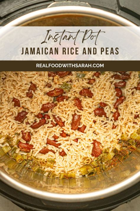 This Jamaican Rice and Peas has all the delicious flavors of the traditional Caribbean side dish, but is quickly cooked in the pressure cooker! Have this easy coconut rice ready to eat with your favorite protein and Jamaican sides in less than 30 minutes. Rice And Peas In Rice Cooker, Rice And Peas Rice Cooker, Jamaican Rice And Peas Instant Pot, Rice And Peas Jamaican, Pressure Cooker Beans, Quick Rice, Jamaican Rice, Pressure Cooker Rice, Rice Stuffing