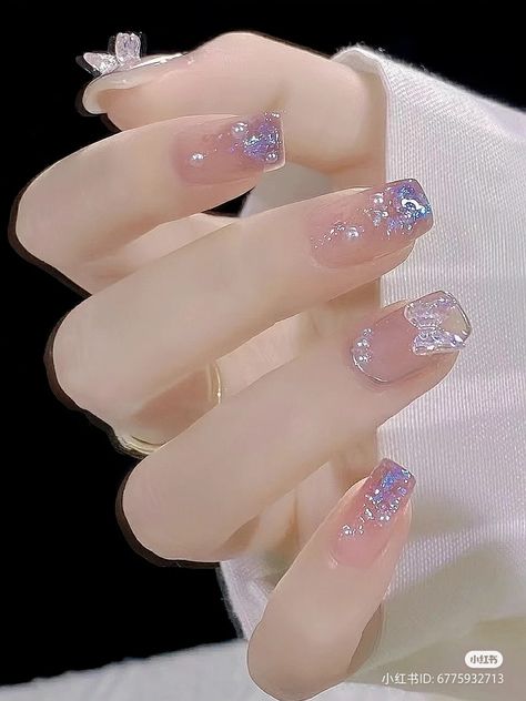 Kokomi Nails, New Year Nails, Summer Nail Ideas, Gel Nail Strips, Asian Nails, Gel Nails Diy, Blush Nails, Pretty Gel Nails, Really Cute Nails