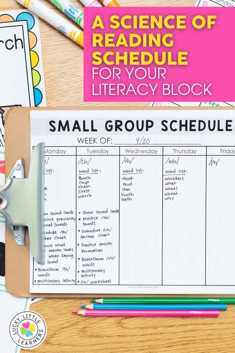 If you’re ready to dive into a science of reading (SoR) aligned curriculum and trying to figure out how to structure your literacy block this is the post for you. A daily science of reading schedule will vary based on student needs and age. This post offers a sample schedule based on a 90-minute literacy block that represents all science of reading components for a first or second grade classroom. Third Grade Science Of Reading, Free Reading Passages For 3rd Grade, Science Of Reading Stations, Bookworms Reading Curriculum, Science Of Reading Comprehension, Science Of Reading Second Grade, Ufli Foundations 2nd Grade, Ufli Foundations First Grade, Small Group Schedule