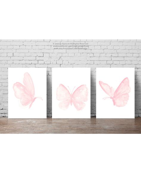 Baby Pink Butterfly Paintings Set of 3 by ColorWatercolor on Etsy Light Pink Rooms, Nursery Room Decor Girl, Insect Decor, 3 Butterflies, Girl Nursery Pink, Art Papillon, Baby Room Wall Decor, Butterfly Nursery, Pink Wall Decor