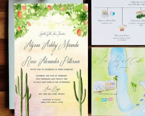 TyingTheKnots - Etsy Mexico Invitation, Palm Springs Wedding Invitations, Watercolor Wedding Map, Acre Baja, Colorful Scenery, Watercolour Wedding Stationery, Custom Wedding Map, Desert Theme, Cactus Desert