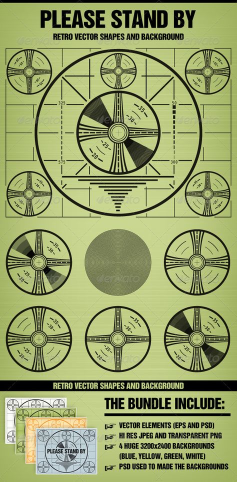 Please stand by Television Test Pattern Backgrounds Decorative Template Vector EPS. Download here: http://graphicriver.net/item/please-stand-by-television-test-pattern/160334?s_rank=95&ref=yinkira 50s Background, Retro Tv Illustration, Vintage Television Illustration, Atomic Era Design, 1950s Television, Test Pattern, 1960s Television, Green Grunge, Bead Size Chart