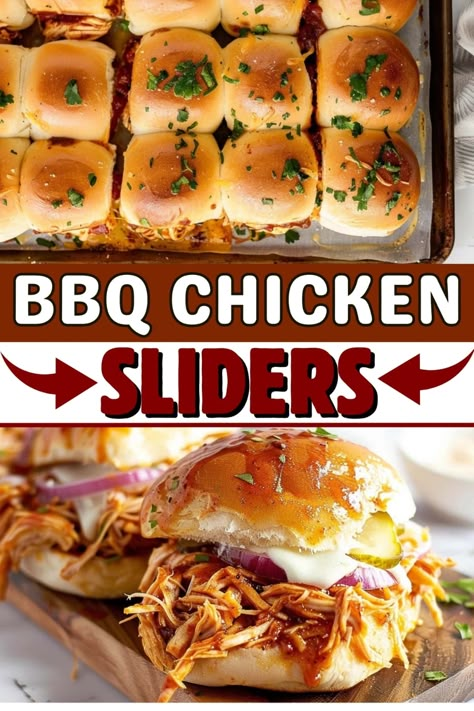 These easy BBQ chicken sliders are perfect for any gathering! The sweet and smoky sauce is the perfect pairing with juicy, tender chicken! Easy Chicken Sliders, Bbq Chicken Sliders Recipes, Sandwich Sliders, Party Rolls, Hawaiian Bbq Chicken, Hawaiian Buns, Bbq Sliders, Sliders Recipes Chicken, Bbq Chicken Sliders