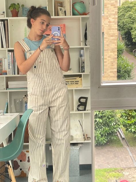 Pinstripe Overalls Outfit, Influencer Closet, Carhartt Overalls Outfit, White Dungarees, Dungaree Outfit, Carhartt Overalls, Overalls Fashion, Overalls Outfit, Dungarees