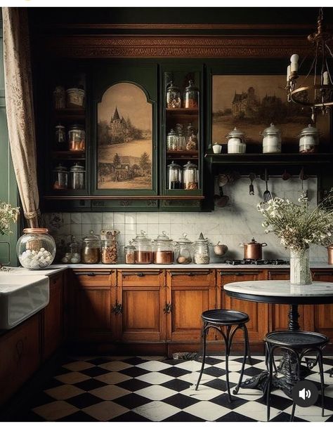 Moody Vintage Kitchen, Historical Recipes, Moody Kitchen, Academia Decor, Victorian Kitchen, Van Build, Cottage Christmas, London House, Big House