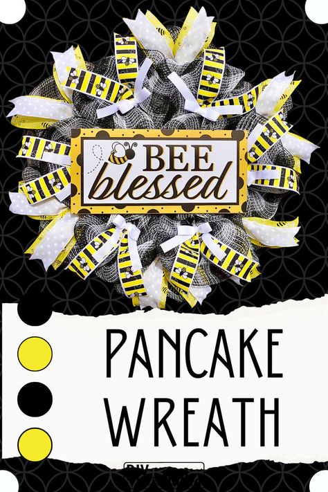 How to make a DECO MESH PANCAKE WREATH DIY Tutorial Bee theme | Pancake method wreath Pancake Wreath, Wreath Making Tutorials, Wreath Diy, Wreath Supplies, Wreath Tutorial, Wreath Forms, Metal Wreath, Bee Theme, Mesh Wreath