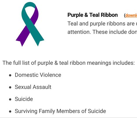 Teal And Purple Ribbon Tattoo, Purple And Teal Tattoo, Ribbon Color Meanings, Ribbon Meaning, Teal Ribbon, Awareness Tattoo, Ribbon Tattoos, Human Species, Color Meanings