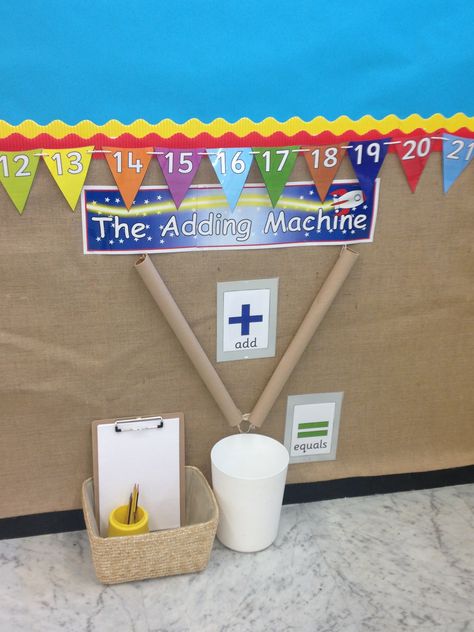 Our super adding machine. #eyfs Maths Eyfs, Year 1 Classroom, Reception Classroom, Year 1 Maths, Maths Display, Early Years Maths, Adding Machine, Eyfs Classroom, Maths Area