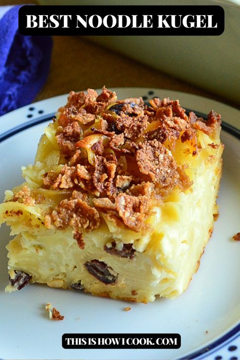 This sweet-ish noodle kugel recipe is one everyone loves. Easy and tasty, give it a try! #noodlekugelrecipe #noodlekugel #noodlekugeljewish #noodlekugelrecipessweet #noodlekugelrecipescottagecheese Sweet Noodle Kugel Recipe, Kugel Recipes, Sweet Noodle Kugel, Mama Noodles, German Noodles, Noodle Kugel Recipe, Potato Kugel, Jewish Cuisine, Baking Muffins