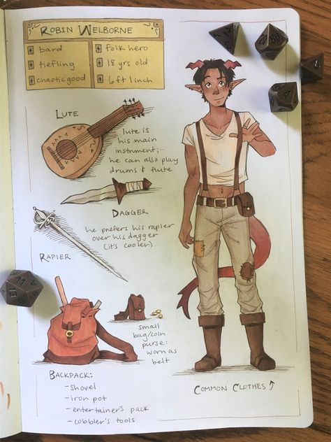 Dnd Character Sheet Drawing, Dnd Entertainers Pack, Dnd Character Poses Reference, Tiefling Character Sheet, How To Draw Dnd Characters, D And D Character Design, Dnd High School Character, Dnd Journal Aesthetic, Dnd Character Journal Ideas